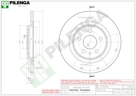 Pilenga 5386 Rear brake disc, non-ventilated 5386