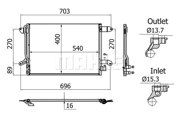 Air con condenser Volkswagen Beetle: AC864001S Mahle/Behr AC Condenser