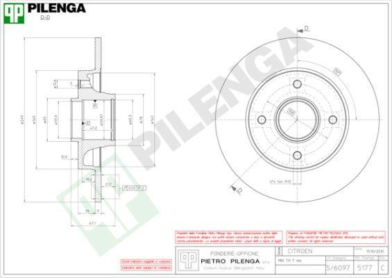 Pilenga 5177 Rear brake disc, non-ventilated 5177