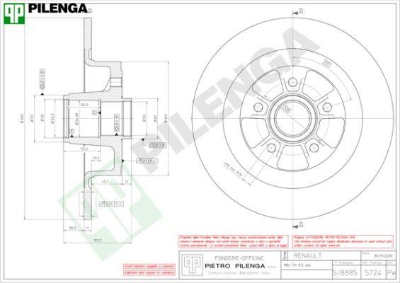 Pilenga 5724 Rear brake disc, non-ventilated 5724