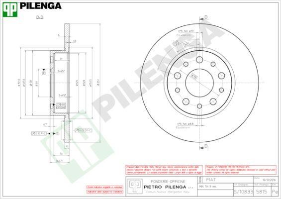 Pilenga 5815 Rear brake disc, non-ventilated 5815