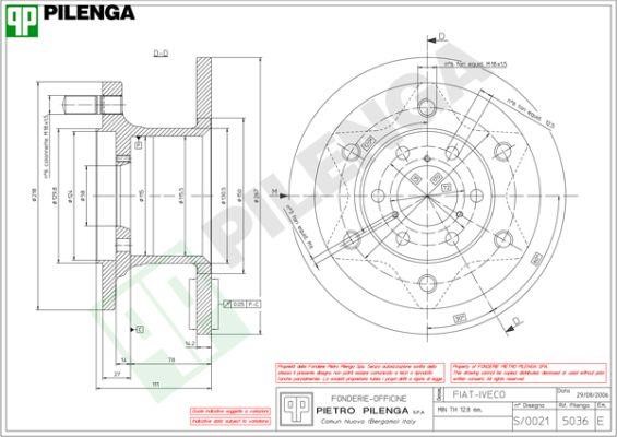 Pilenga 5036 Unventilated front brake disc 5036