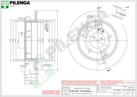 Pilenga 5187 Rear brake disc, non-ventilated 5187