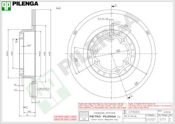 Pilenga 5171 Unventilated front brake disc 5171