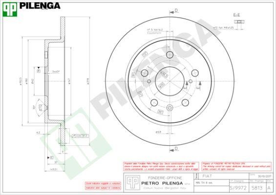 Pilenga 5813 Rear brake disc, non-ventilated 5813