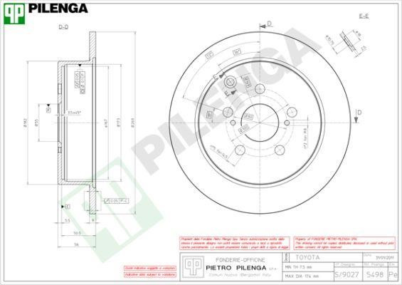 Pilenga 5498 Rear brake disc, non-ventilated 5498