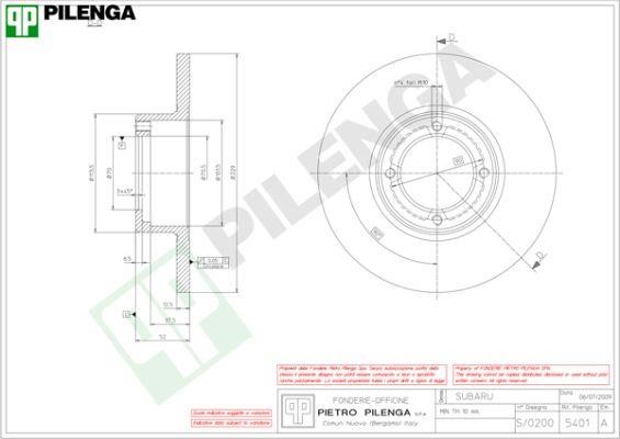 Pilenga 5401 Unventilated front brake disc 5401