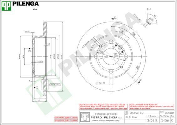 Pilenga 5456 Unventilated front brake disc 5456