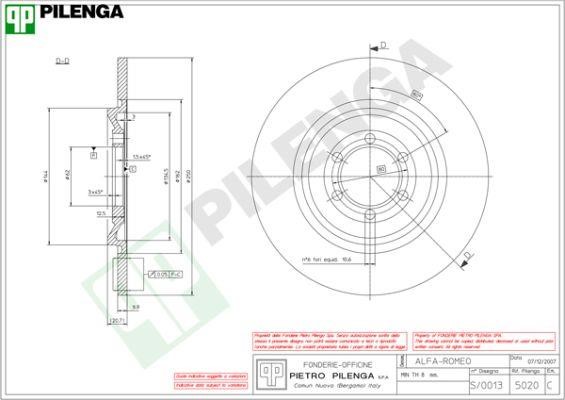 Pilenga 5020 Rear brake disc, non-ventilated 5020