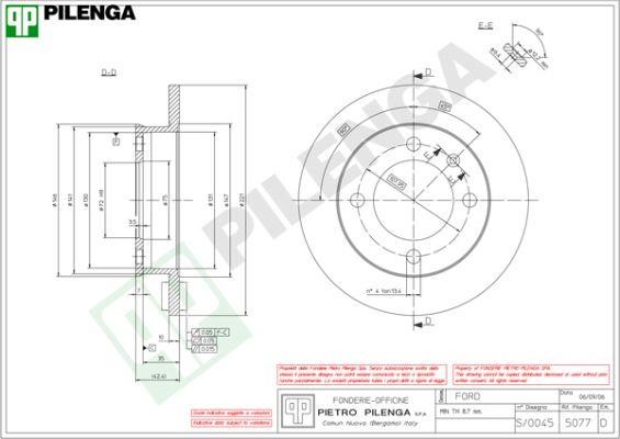 Pilenga 5077 Unventilated front brake disc 5077