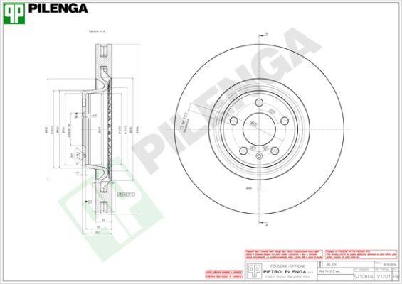 Pilenga V1701 Front brake disc ventilated V1701