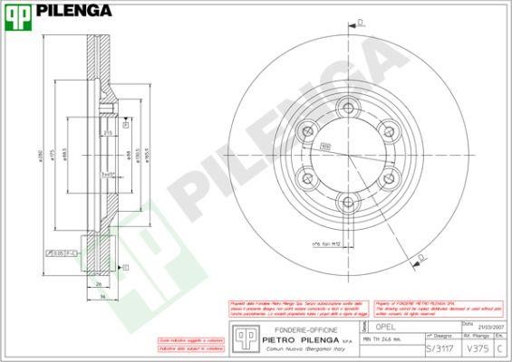 Pilenga V375 Front brake disc ventilated V375
