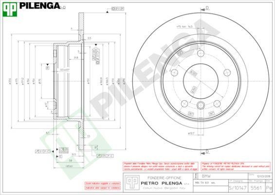 Pilenga 5561 Rear brake disc, non-ventilated 5561