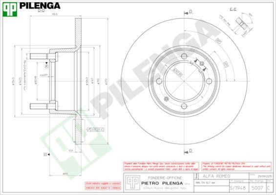 Pilenga 5007 Unventilated front brake disc 5007