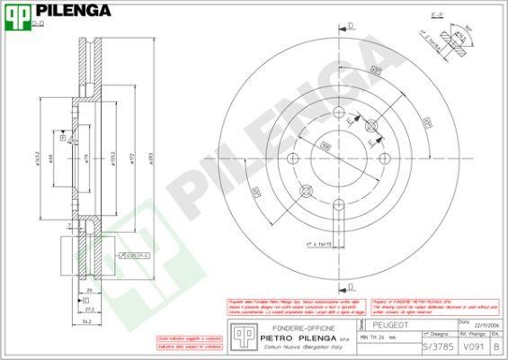 Pilenga V091 Front brake disc ventilated V091