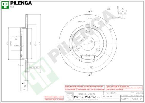 Pilenga 5178 Unventilated front brake disc 5178