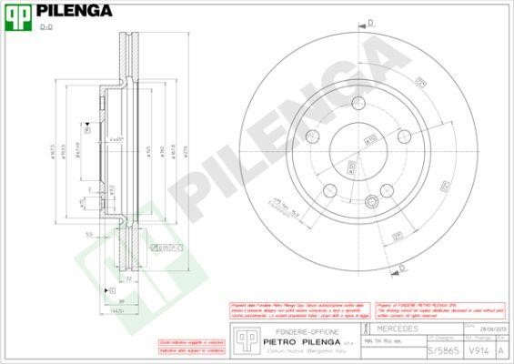 Pilenga V914 Front brake disc ventilated V914