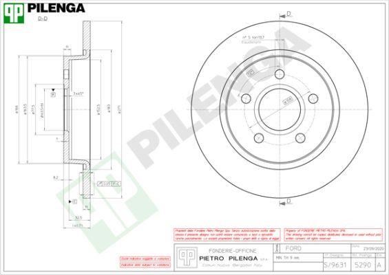 Pilenga 5290 Rear brake disc, non-ventilated 5290