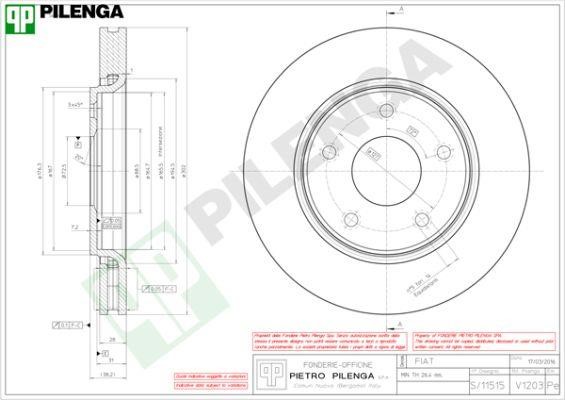 Pilenga V1203 Front brake disc ventilated V1203