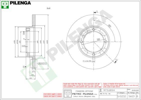 Pilenga 5603 Unventilated front brake disc 5603
