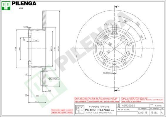 Pilenga 5184 Unventilated front brake disc 5184