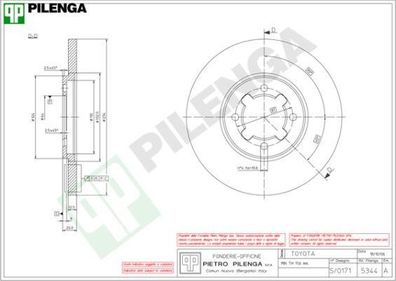Pilenga 5344 Unventilated front brake disc 5344