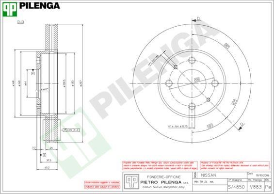 Pilenga V883 Front brake disc ventilated V883