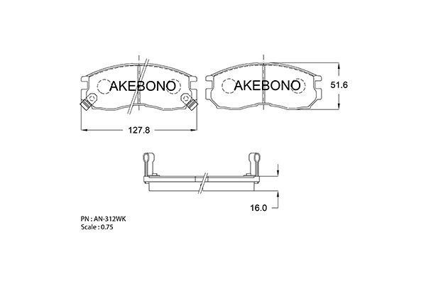 Akebono AN-312WK Brake Pad Set, disc brake AN312WK