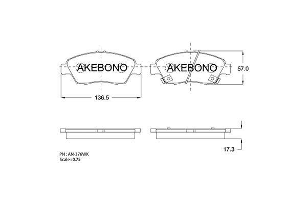 Akebono AN-376WK Brake Pad Set, disc brake AN376WK
