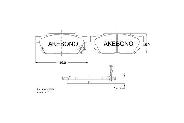 Akebono AN-378WK Brake Pad Set, disc brake AN378WK