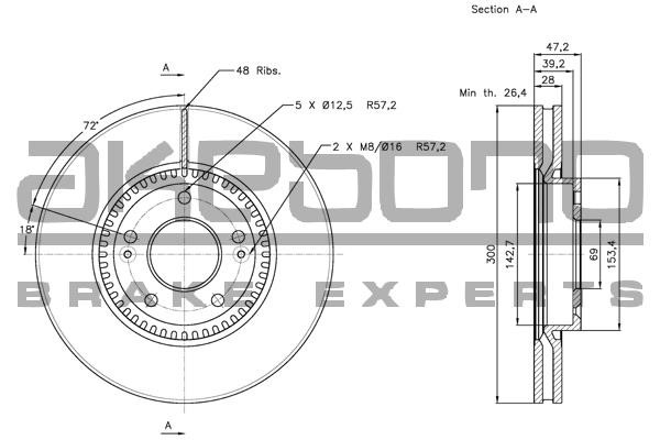 Akebono BN-0141E Front brake disc ventilated BN0141E
