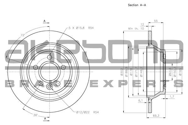 Akebono BN-0481E Rear brake disc, non-ventilated BN0481E