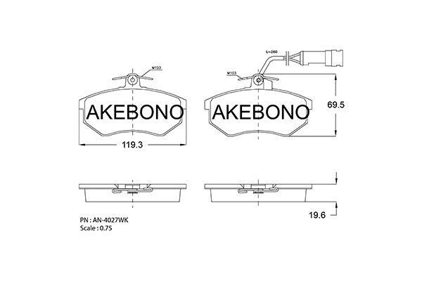 Akebono AN-4027WK Brake Pad Set, disc brake AN4027WK