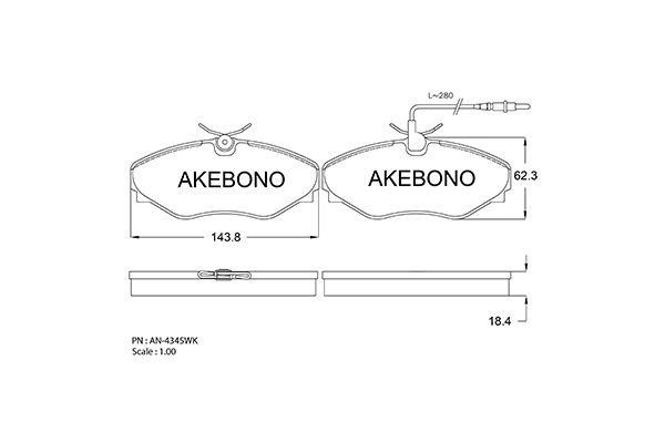 Akebono AN-4345WK Brake Pad Set, disc brake AN4345WK