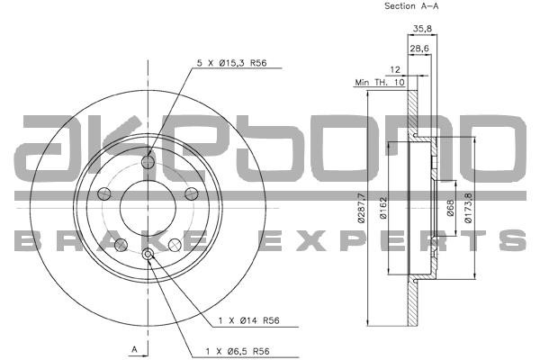 Akebono BN-0065E Rear brake disc, non-ventilated BN0065E