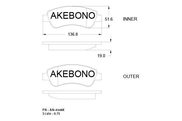 Akebono AN-4348K Brake Pad Set, disc brake AN4348K