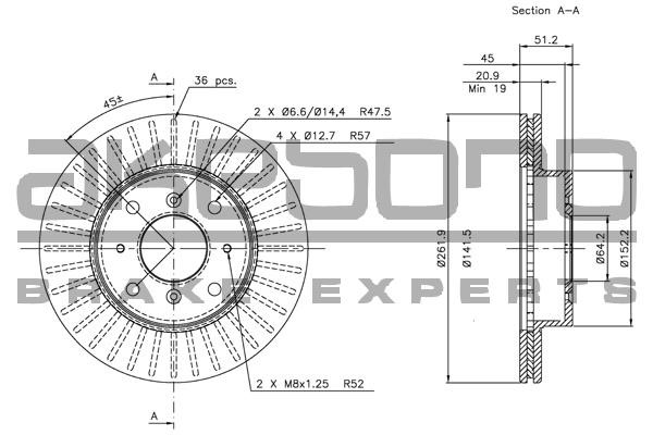 Akebono BN-1267E Front brake disc ventilated BN1267E