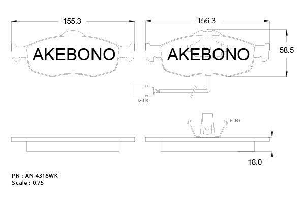 Akebono AN-4316WK Brake Pad Set, disc brake AN4316WK