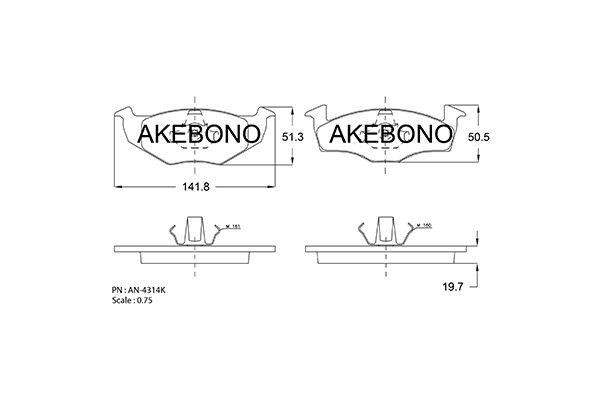 Akebono AN-4314KE Brake Pad Set, disc brake AN4314KE