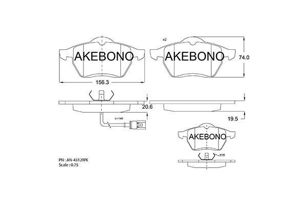Akebono AN-4312WK Brake Pad Set, disc brake AN4312WK