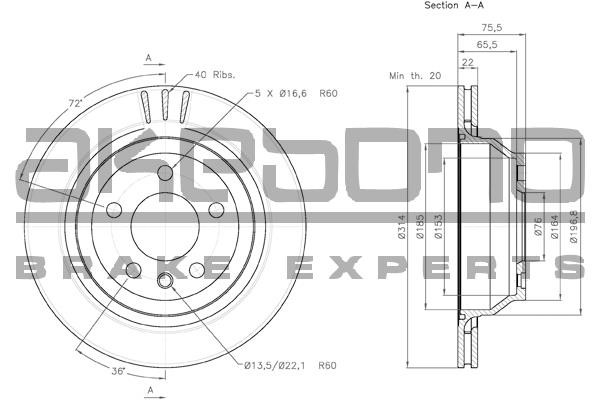 Akebono BN-0211E Rear ventilated brake disc BN0211E