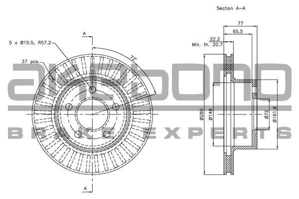 Akebono BN-1224E Front brake disc ventilated BN1224E