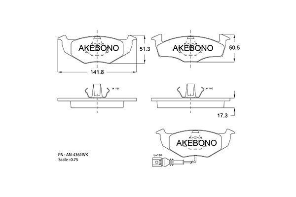 Akebono AN-4361WK Brake Pad Set, disc brake AN4361WK