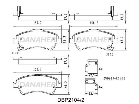Danaher DBP2104/2 Brake Pad Set, disc brake DBP21042