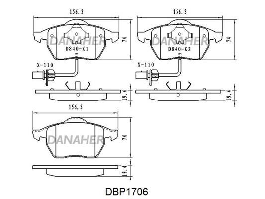 Danaher DBP1706 Brake Pad Set, disc brake DBP1706