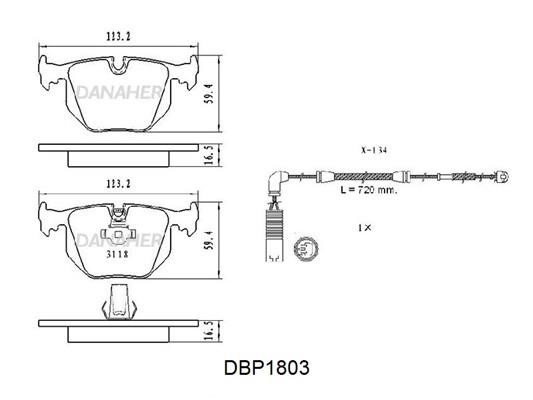 Danaher DBP1803 Brake Pad Set, disc brake DBP1803