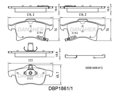 Danaher DBP1861/1 Brake Pad Set, disc brake DBP18611
