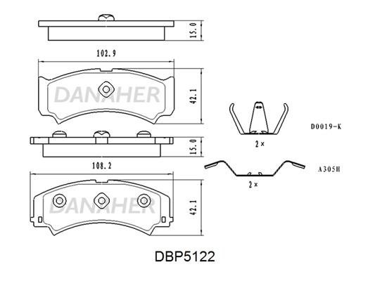 Danaher DBP5122 Front disc brake pads, set DBP5122