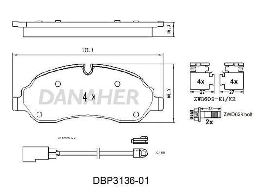 Danaher DBP3136-01 Brake Pad Set, disc brake DBP313601