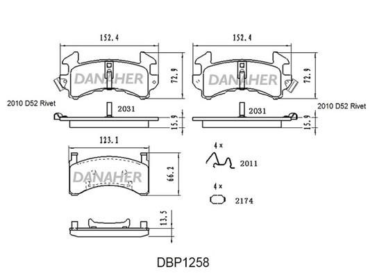 Danaher DBP1258 Brake Pad Set, disc brake DBP1258